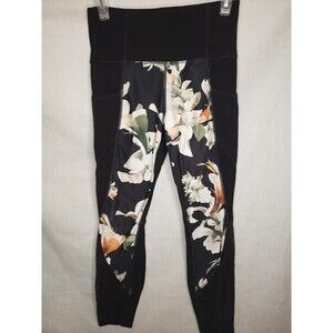 Athleta Blossom Intuition 7/8 Tight Leggings Womens Sz Small Black Floral Mesh